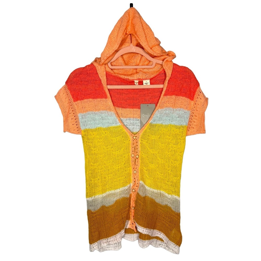 NWT Moth Anthropologie Top S Gauzy Stretch Knit Hooded Beach Cover 100% Cotton